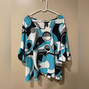 Ashley Stewart Blue and Black Abstract Blouse